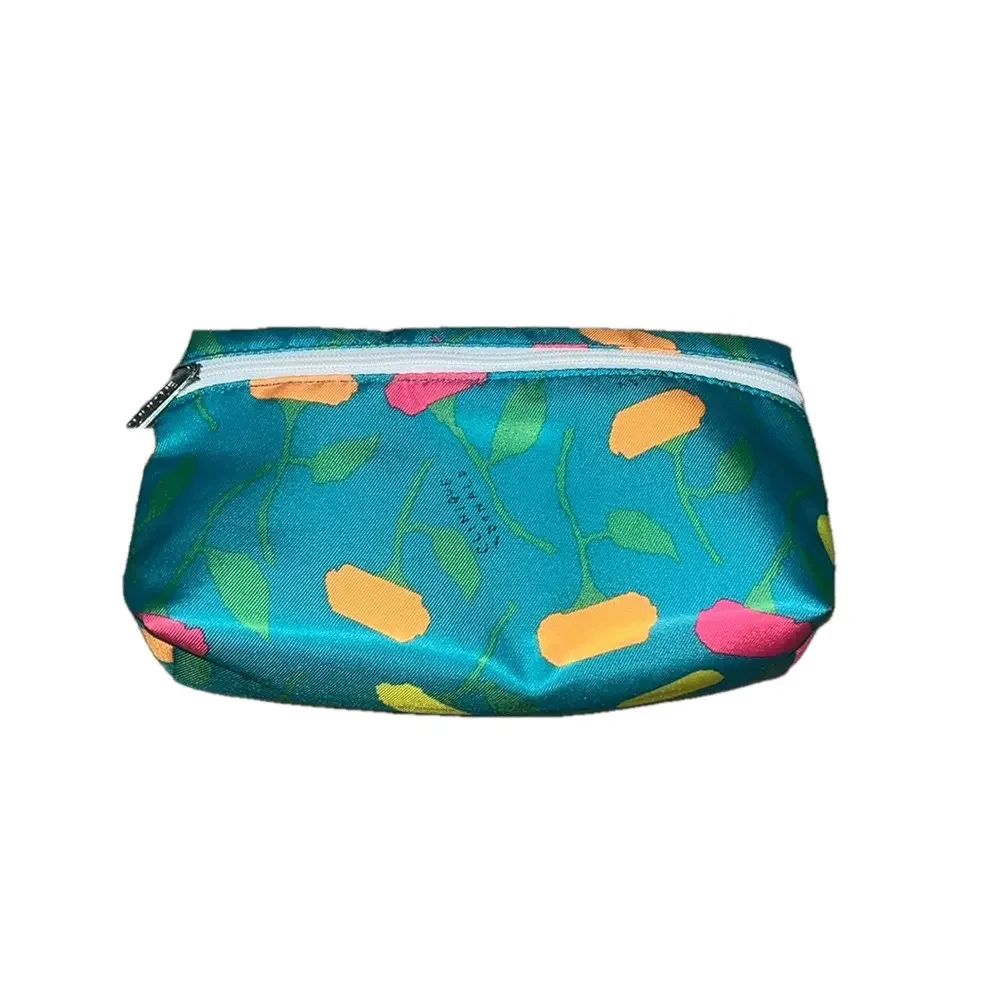 clinique teal floral make up bag